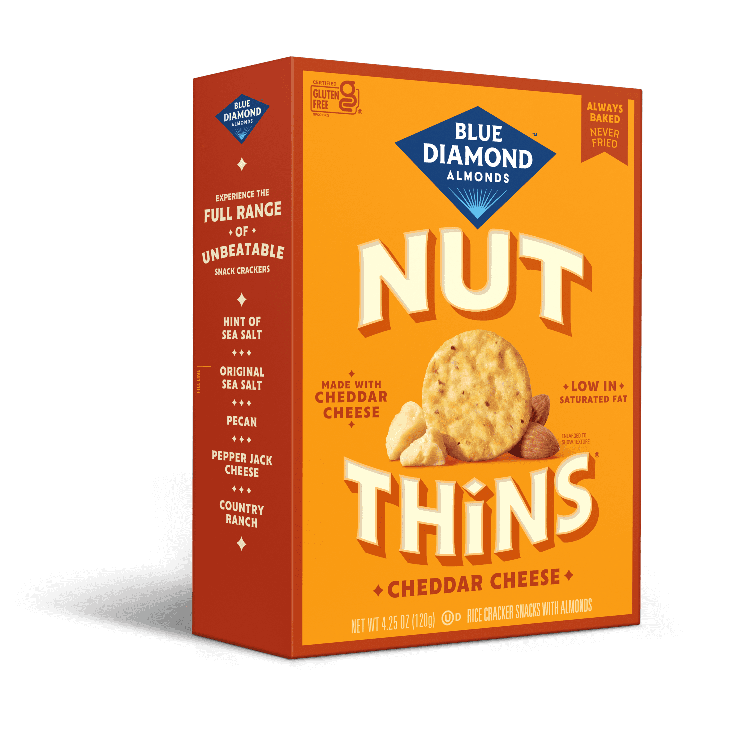 (6 pack) Blue Diamond Almonds Nut-Thins, Cheddar Cheese, Snack Crackers, Gluten-Free, 4.25oz Cardboard Box