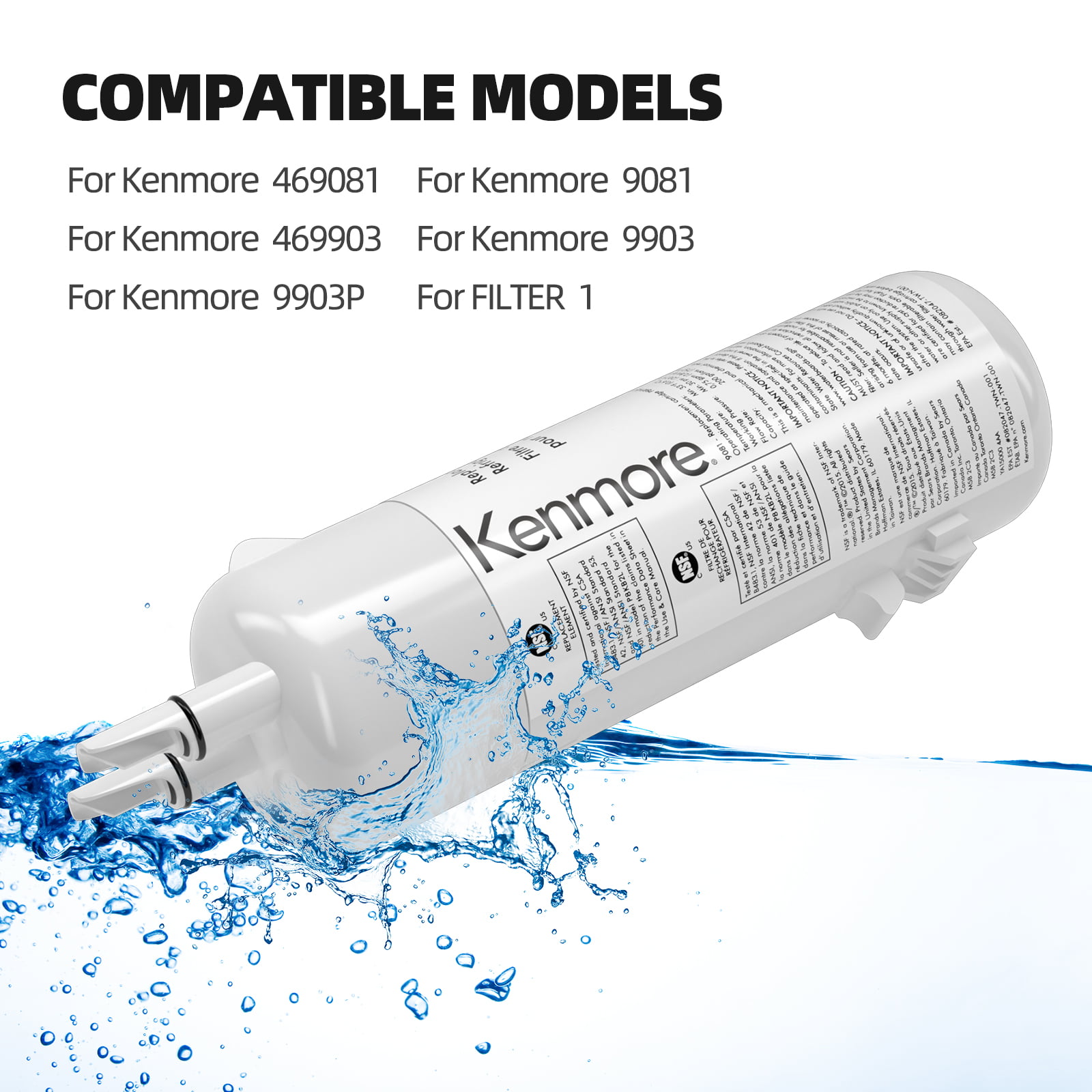 2-Pack Kenmore 9081 Refrigerator Water Filter – Replacement 46-9930 Carbon/Charcoal