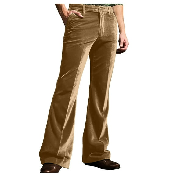 Ediodpoh Male Dress Pants Gold Velvet Pants Flared Pants Trousers Casual Pants Pocket Plain Comfort Business Daily Holiday Fashion Modern Pant Mens Pants Khaki XL