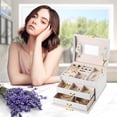 thumbnail image 5 of Simperf Jewelry Box for Women, 3-Layer Leather Jewelry Holder Organizer, with 2 Drawers, Large Jewelry Storage Boxes, Jewelry Box with Lock and Mirror, Large Storage Space for Ring, Necklace, Earring, 5 of 9