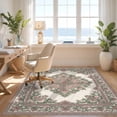 thumbnail image 3 of Design&I 8'x10' Washable Area Rug Snag-Free Floral Medallion With Sage Botanical Border Accents Vintage Distressed Refined for Dining Room, Large Office, Lounge, 3 of 7