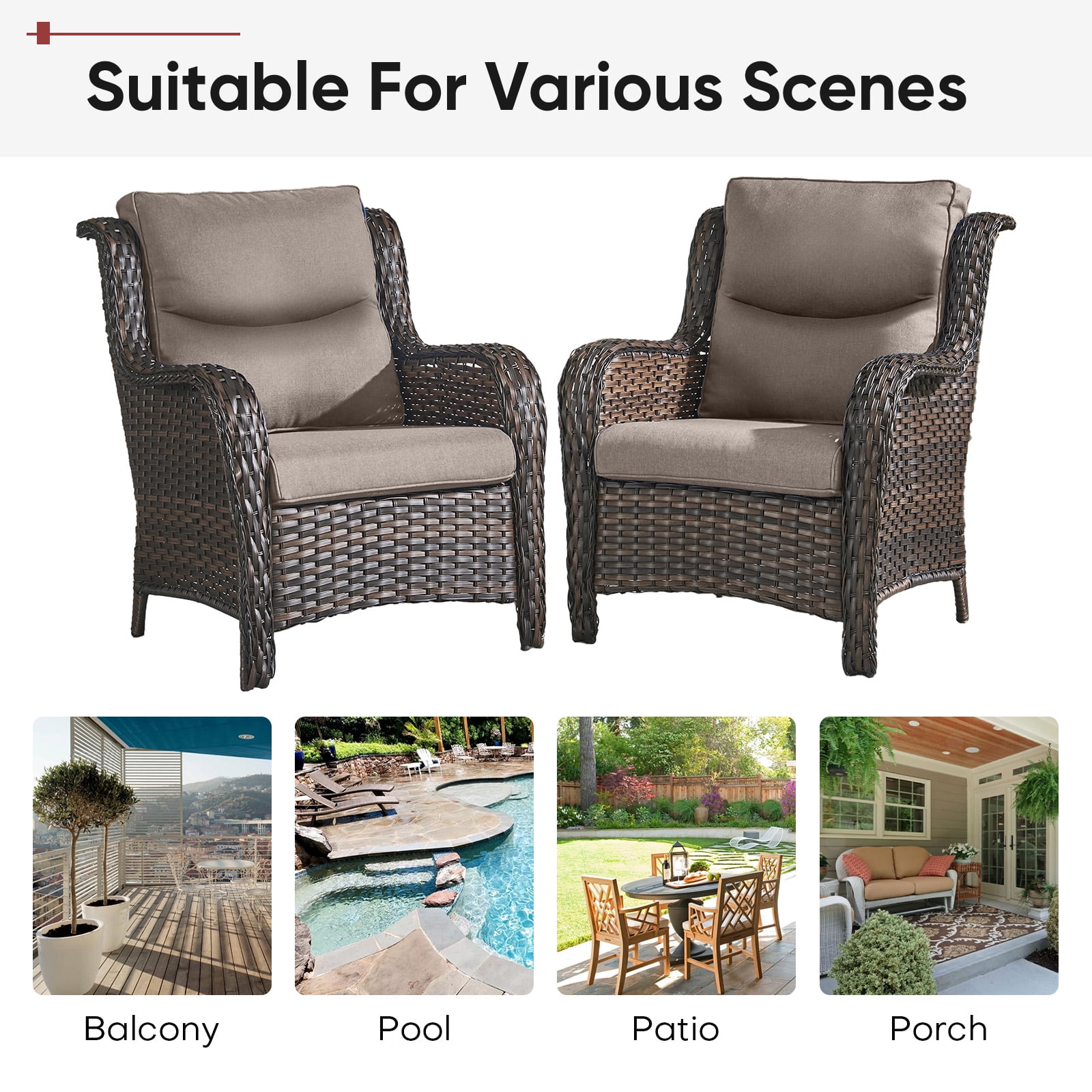 Opohoro Outdoor 25" x 22" Gray Lounge Chair Cushions, 8-Count