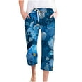 thumbnail image 2 of QATAINLAV Capris Pants with Pockets for Women Trendy Floral Print Cropped Trousers Summer Casual Drawstring Beach Pants Outdoor Linen Straight Capri Pants Dollar Sales Black 3XL, 2 of 5