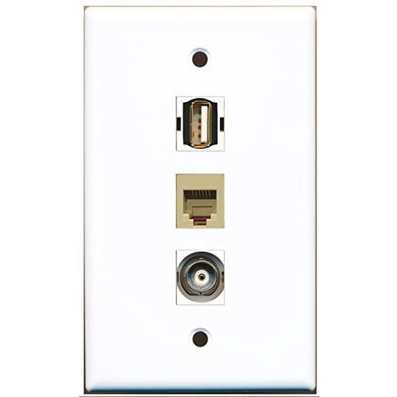 RiteAV - 1 Port USB A-A and 1 Port Phone RJ11 RJ12 Beige and 1 Port BNC Wall Plate