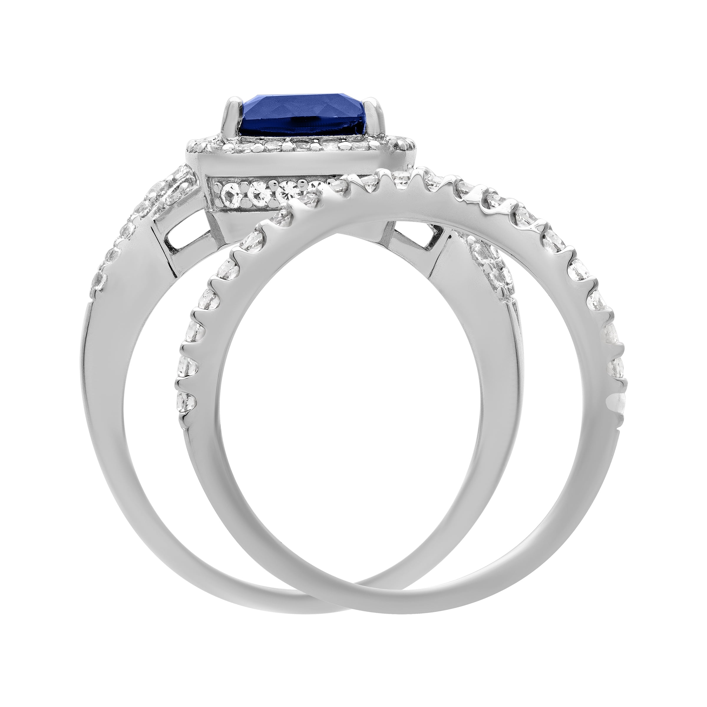 Keepsake 2 2/3 Carat TGW Created Blue & White Sapphire "Midnight Gem" Women’s Bridal Set in Sterling Silver