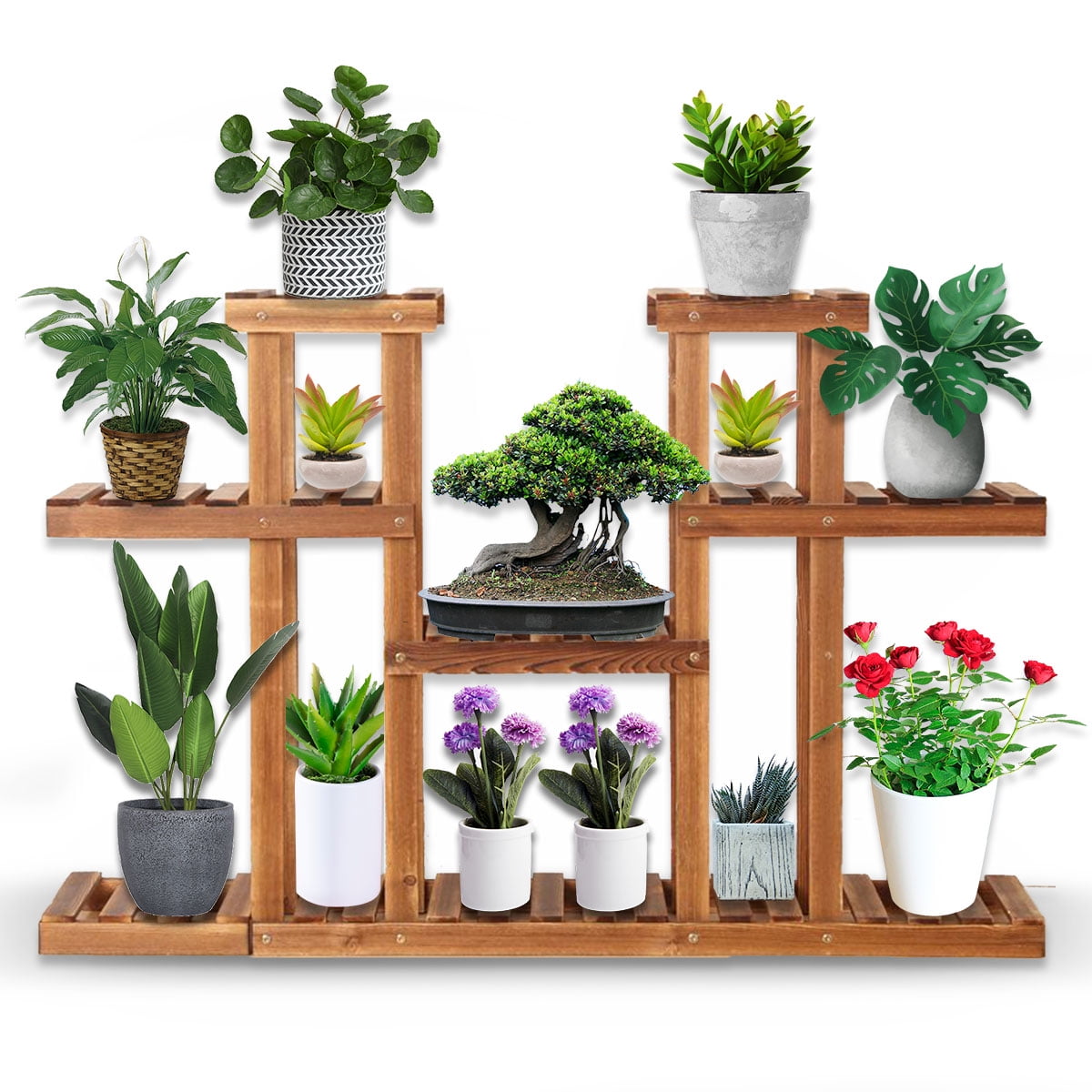 Wood Plant Stand Indoor Outdoor, Multi-Tier Flower Pot Holder Display jpg