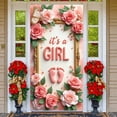 thumbnail image 3 of Pink Glitter Welcome Baby Banner Silver Sparkly Backdrop Floral Ornament Display for Baby Shower Newborn Homecoming Girl's Welcome Party, 3 of 3