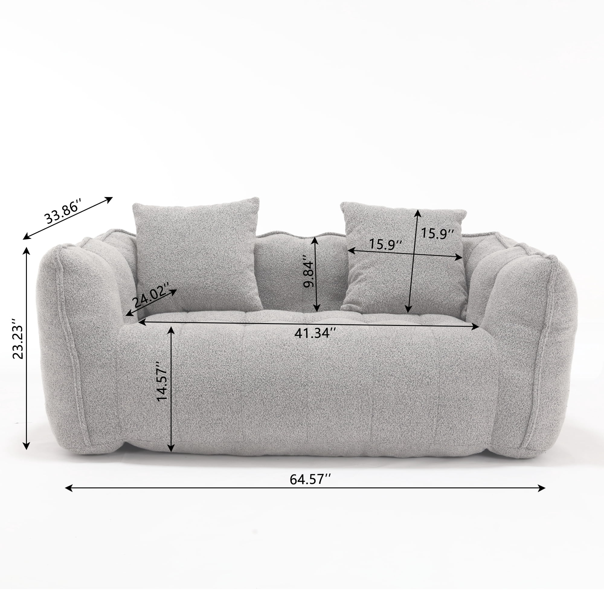 Aukfa 65" Compressed Loveseat Sofa for Living Room,No Assembly Required, 2 Pillow, Chenille, Gray