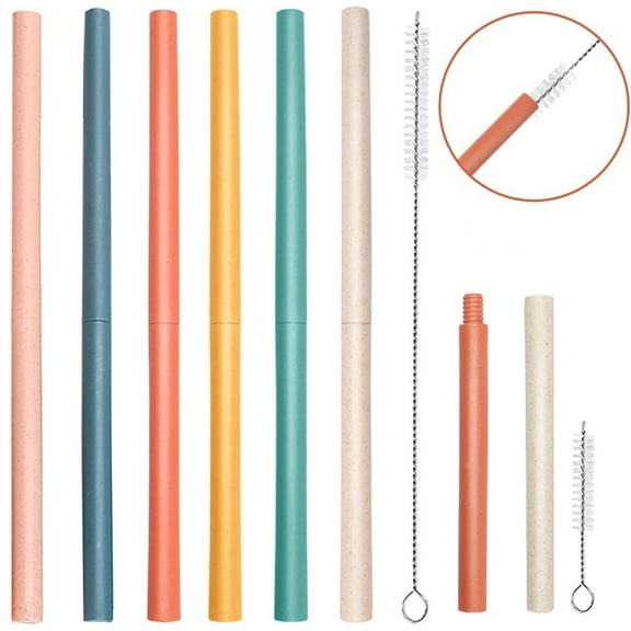 12Pcs Reusable Drinking Straws,Bexikou Wheat Straw PP Detachable Drinking Straws,Reusable Straws for Tumblers with Cleaning Brush, Suitable for Travel, Party