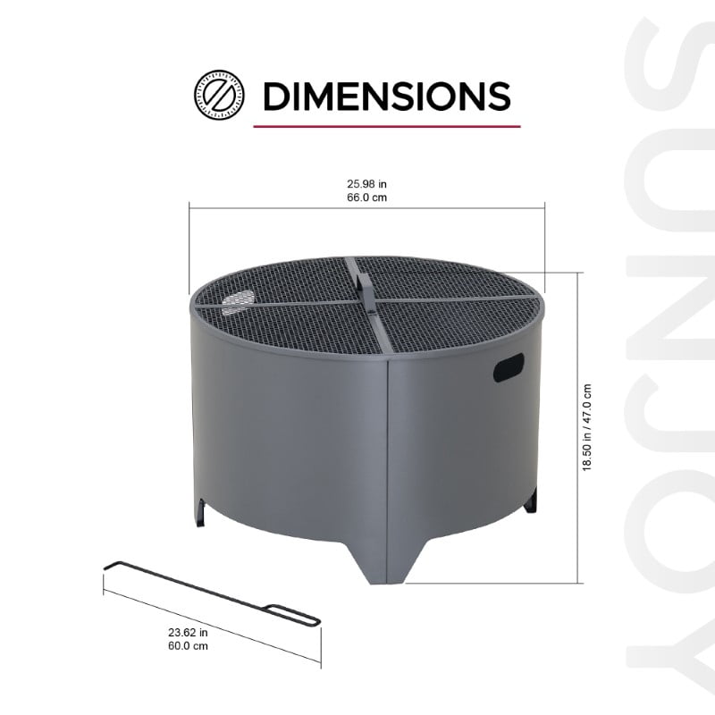 Sunjoy Outdoor 26in. Round Fire Pit,Wood Burning Fire Pit With PVC Cover ,Grey