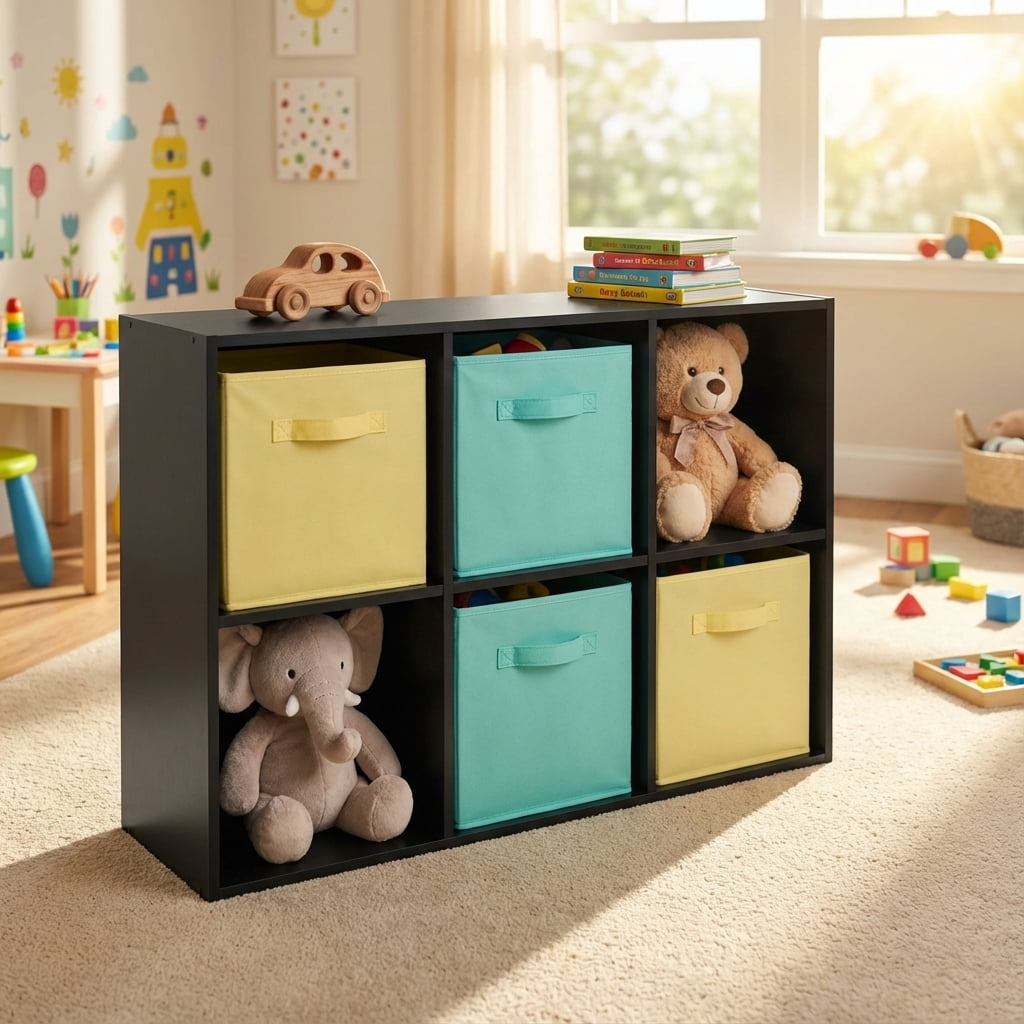 TrumanPick Stackable 6 Cube Storage Organizer, Wood Cubes Shelf, Square Cubicle Bookshelf Cabinet, Open Storage Shelf for Home&Office Organization, Black