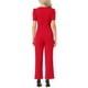 thumbnail image 3 of INSPIRAR CHIC Mono de Trabajo para Mujeres Elegante Cuello Cuadrado Manga Corta Abullonada Suelto Pierna Ancha Romper XS Rojo, 3 of 5