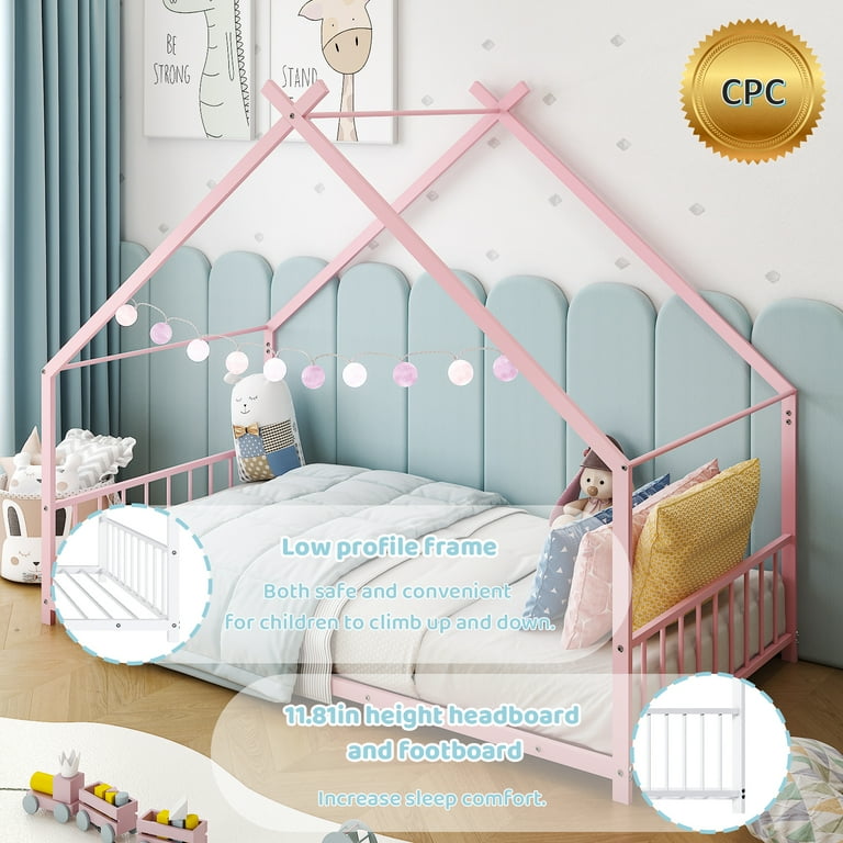 Ktaxon Twin Size Floor Bed for Kids, Solid Metal Montessori Floor