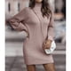 thumbnail image 3 of Vestido suéter ajustado Manga larga linterna Cuello alto Color puro Mini vestido suéter acanalado para mujer Rosa S, 3 of 6