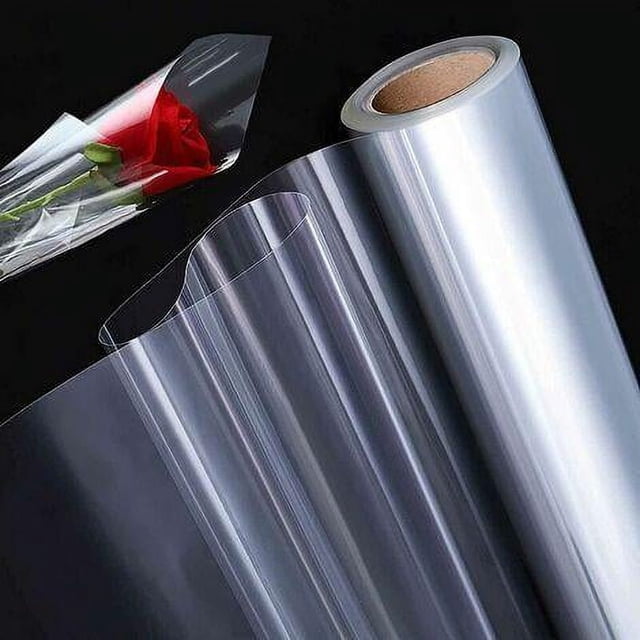 Rollo de celofán transparente, papel de regalo transparente para floristería, rollo de papel transparente para envolver regalos, película de papel transparente para floristería para Navidad y Pascua,
