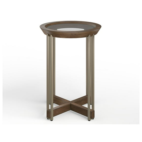 Magnussen Home Elora Walnut And Tarnished Silver And Clear Glass Round Accent Table