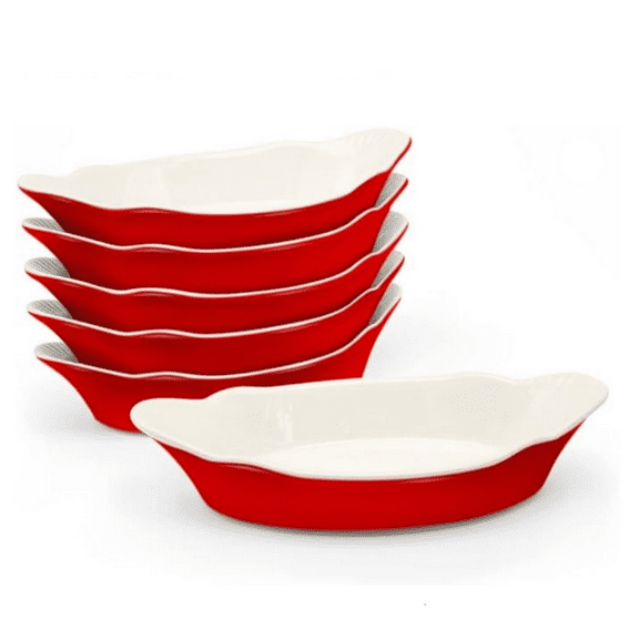 Au Gratin Baking Dishes, by Kook, Mini Casserole Dish, Set of 6, for Banana Split, Oven an Microwave Safe, Dishwasher Safe, Ceramic Serving Dishes, Lasagna & Cobblers, Individual Serving, 12 oz (Cher