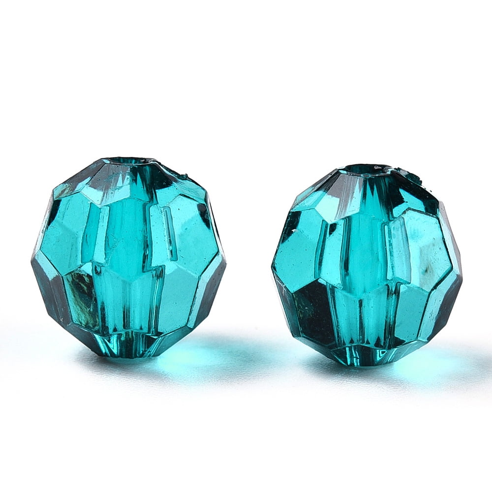 Transparent Acrylic Beads Faceted Round Teal 10x9.5mm Hole: 1.8mm 990pcs/500g