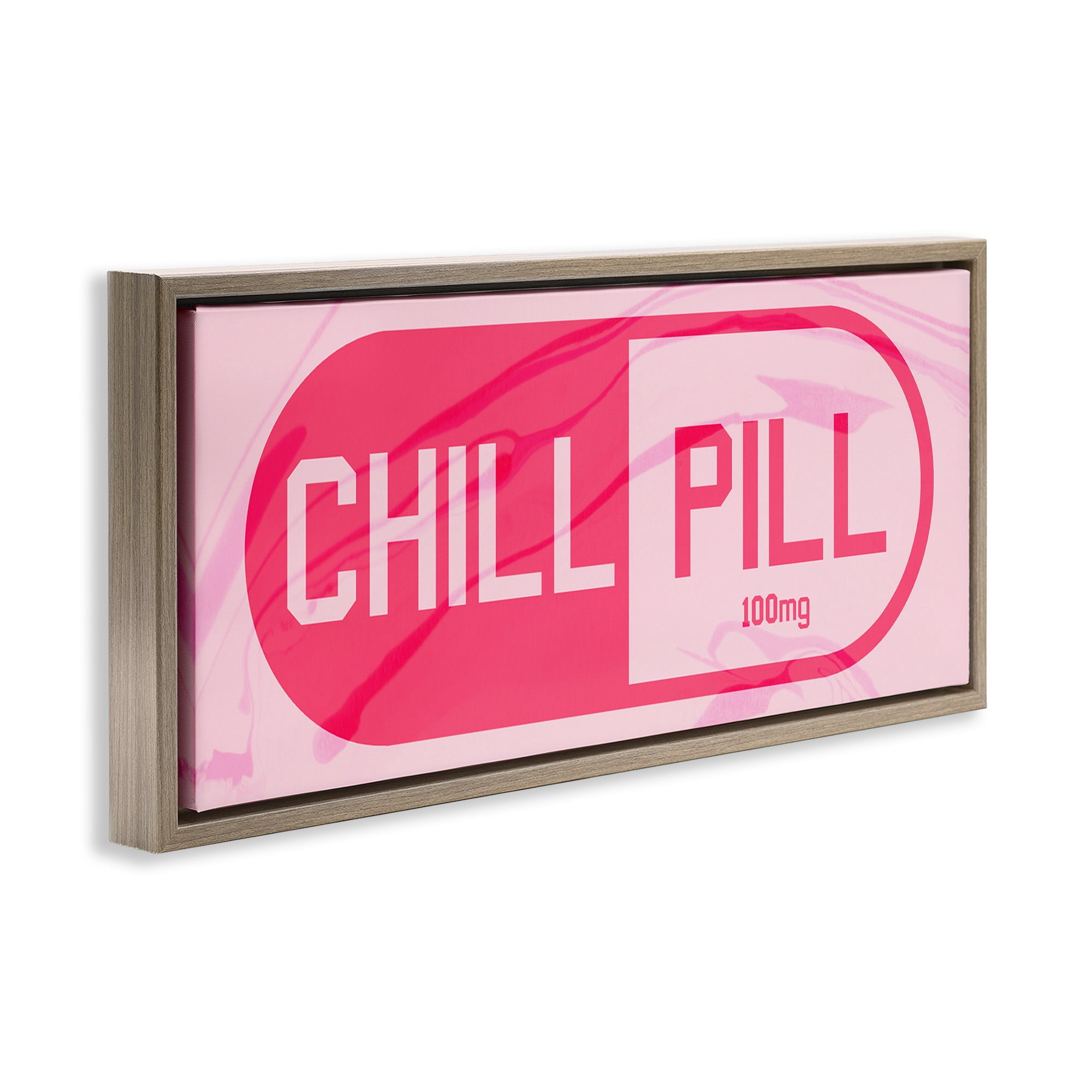 Stupell Industries Chill Pill Modern Pop Typography Painting Brown Floater Framed Canvas Art Print Wall Art, 25 x 11