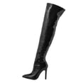 thumbnail image 1 of PEASKJP Womens Booties Thigh High Suede Lace Up Block Heel Stretch Pointed Toe, Black 39, 1 of 5