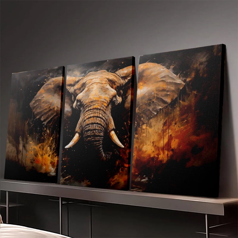 Wallume Store Retro Elephant  Style Print 8 in x 12 in Framed Painting Canvas Art Prints Set of 3