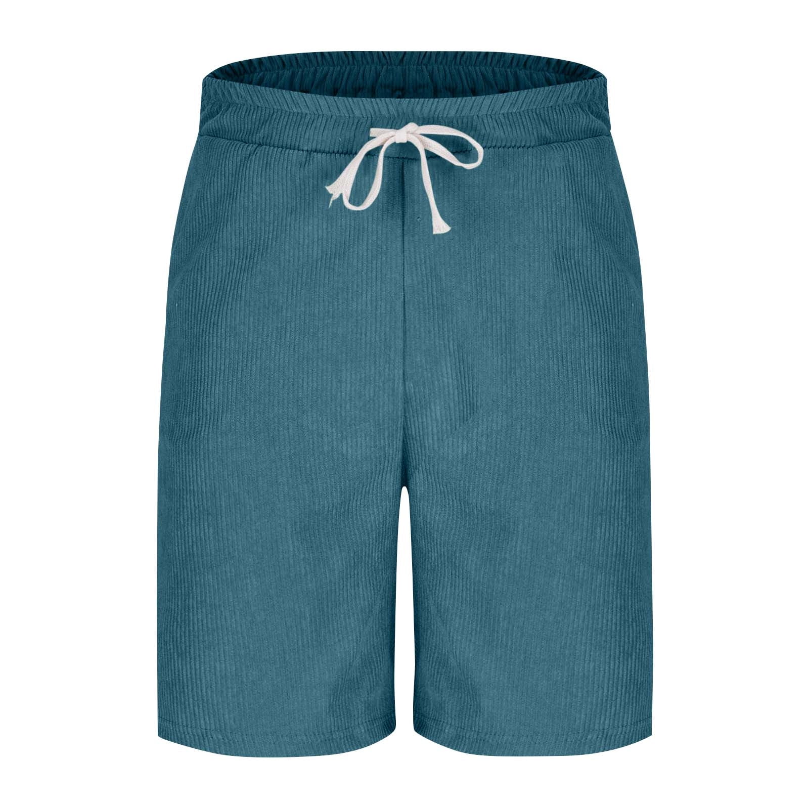 WRKEKC Cargo Shorts for Men Corduroy Tie Waist Elastic Solid Color