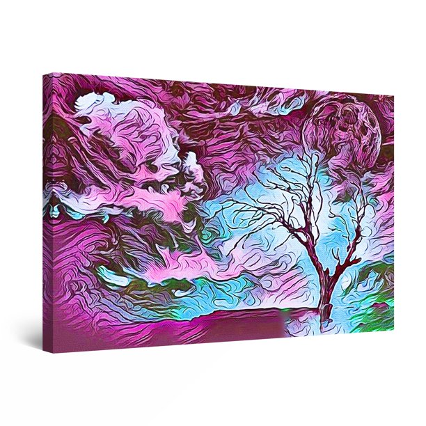 Startonight Canvas Wall Art Abstract Purple Sky and Tree Theme Painting