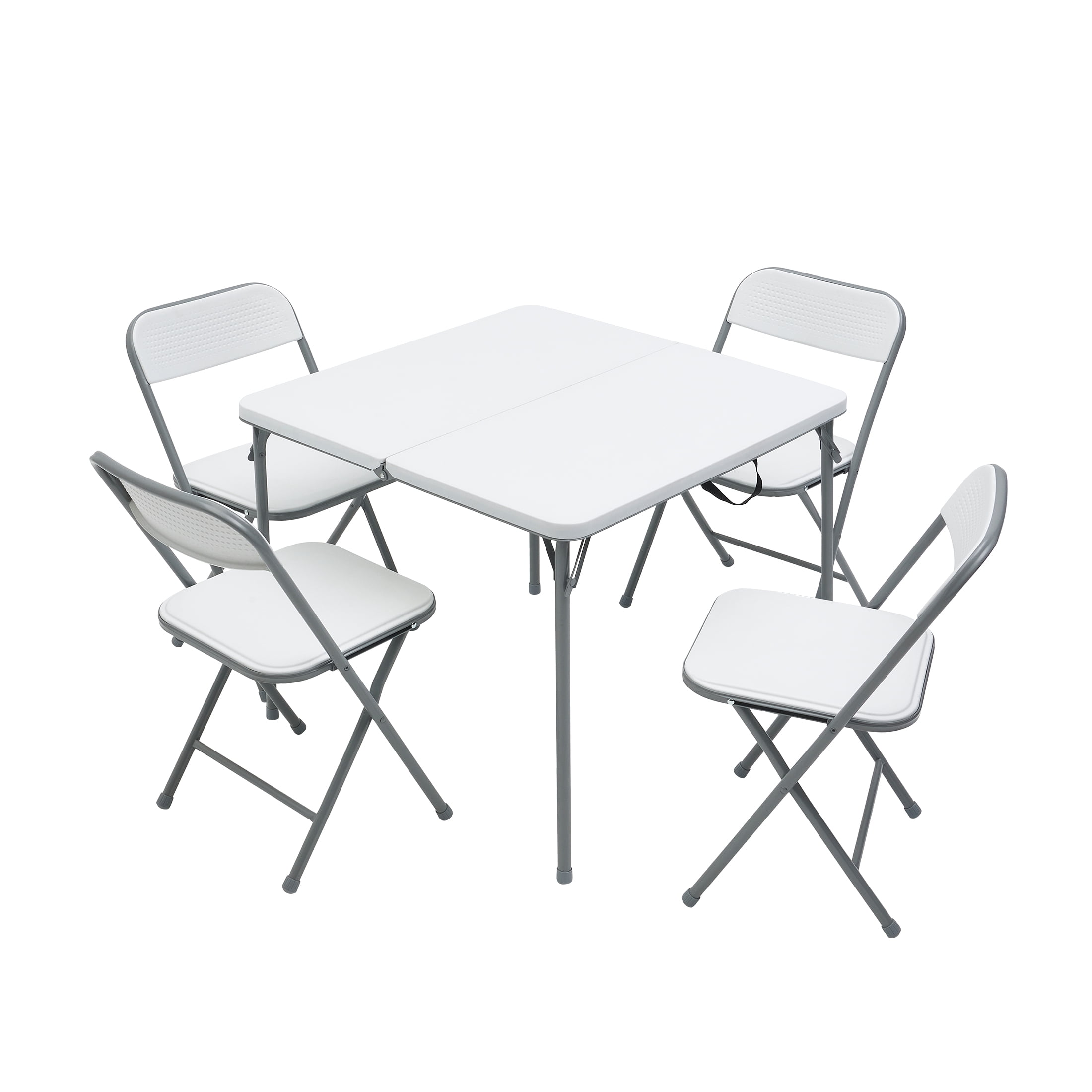 Mainstays 5-Piece 34" Square Centerfold Folding Card Table and 4 Folding Chairs Set, White
