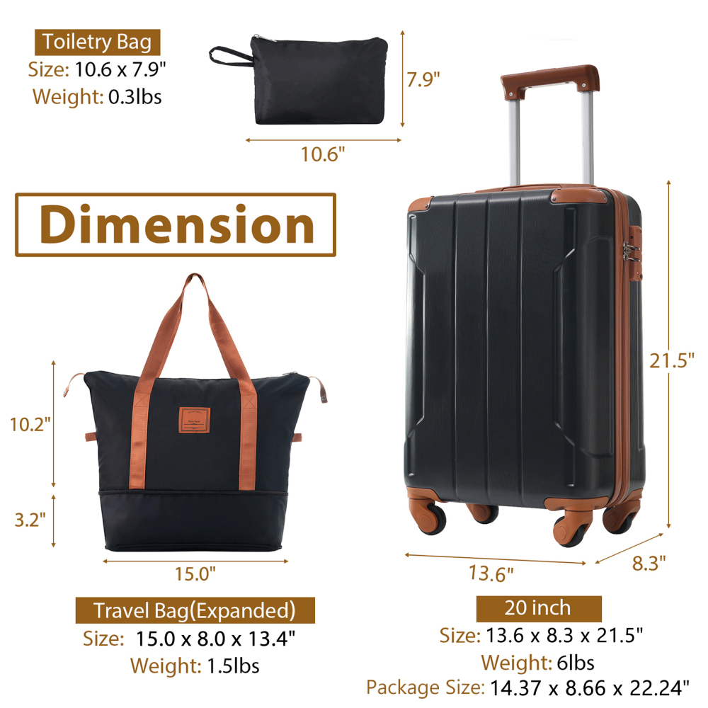 Pawverly 20-Inch Carry-On Luggage Set, 3-Piece Hardshell ABS Suitcase with 360° Spinner Wheels, TSA-Approved Lock & Expandable Travel Bag for Weekend and Business Travel