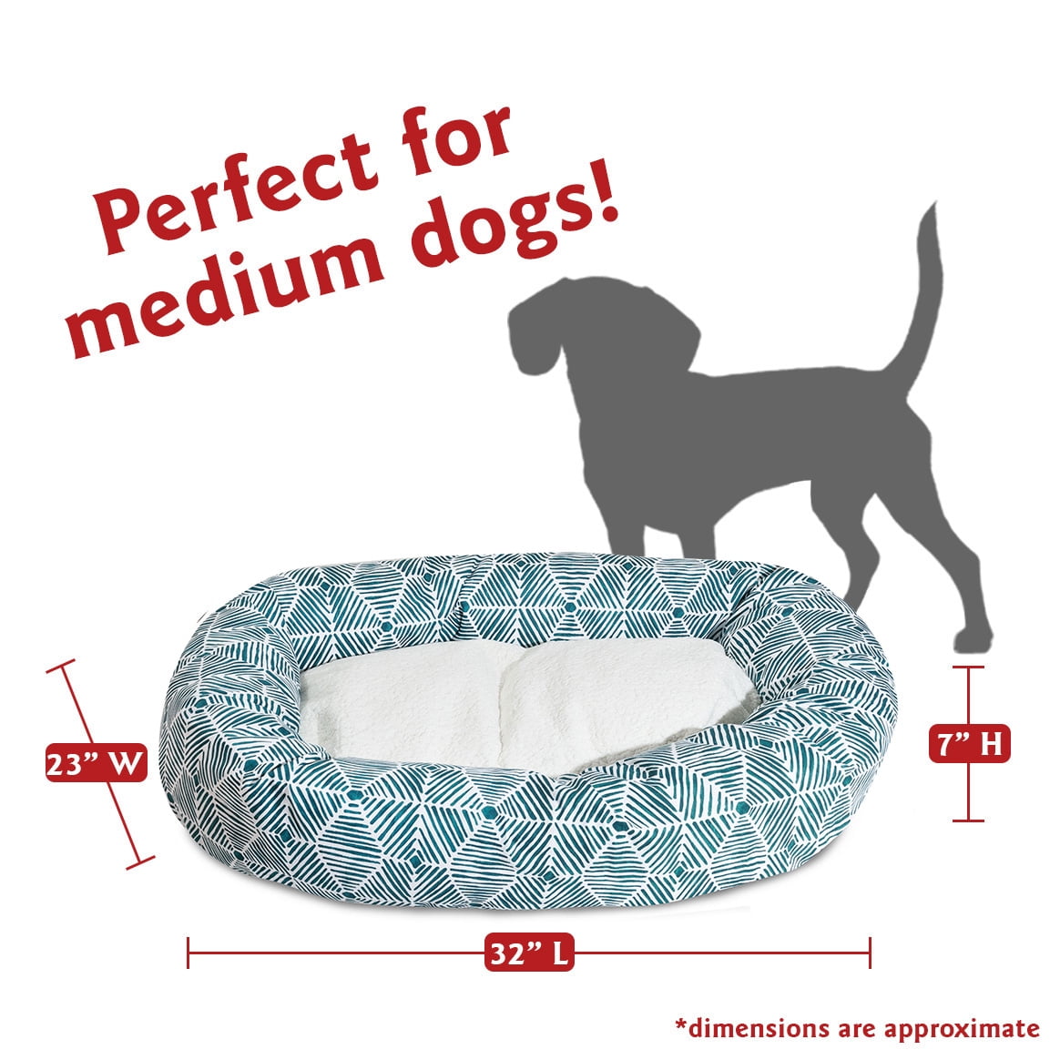 Majestic Pet Sherpa Charlie Bagel Pet Bed for Dogs, Calming Dog Bed Washable, Medium, Emerald