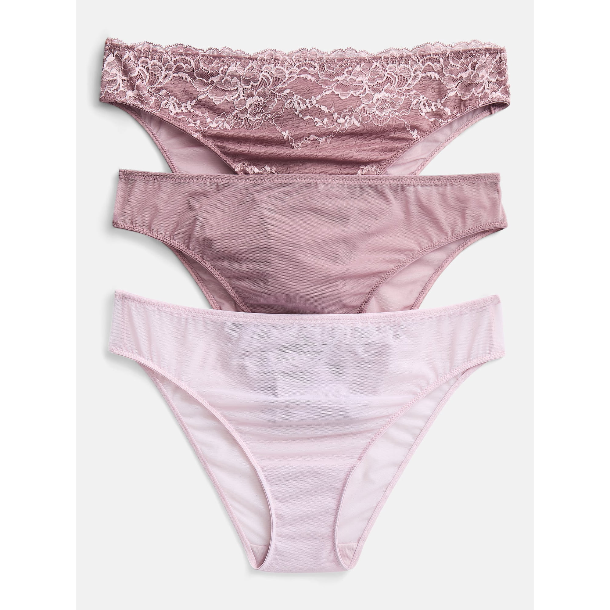 Joyspun Women's Lace and Mesh Cheeky Panties, 3-Pack, Sizes XS-XXXL
