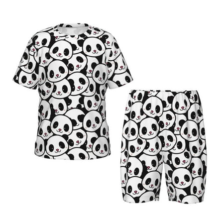 Luyuia Cute Panda Face Print Girls  2-Piece Tie-Dye Pajama Set  Cute Summer Loungewear with Shirt and Tank Shorts Nightwear-X-Large