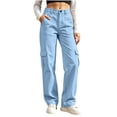 thumbnail image 2 of Sunnin Women Solid Color Button Elastic Waist Cargo Pants Casual Loose Hiking Lounge Pants with Pockets, 2 of 7