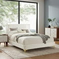 thumbnail image 2 of Platform Bed Frame, Tufted, Rivet Nailhead, Twin Size, White, Velvet, Mid Century Bedroom, Modern Contemporary Boutique HB35561, 2 of 8