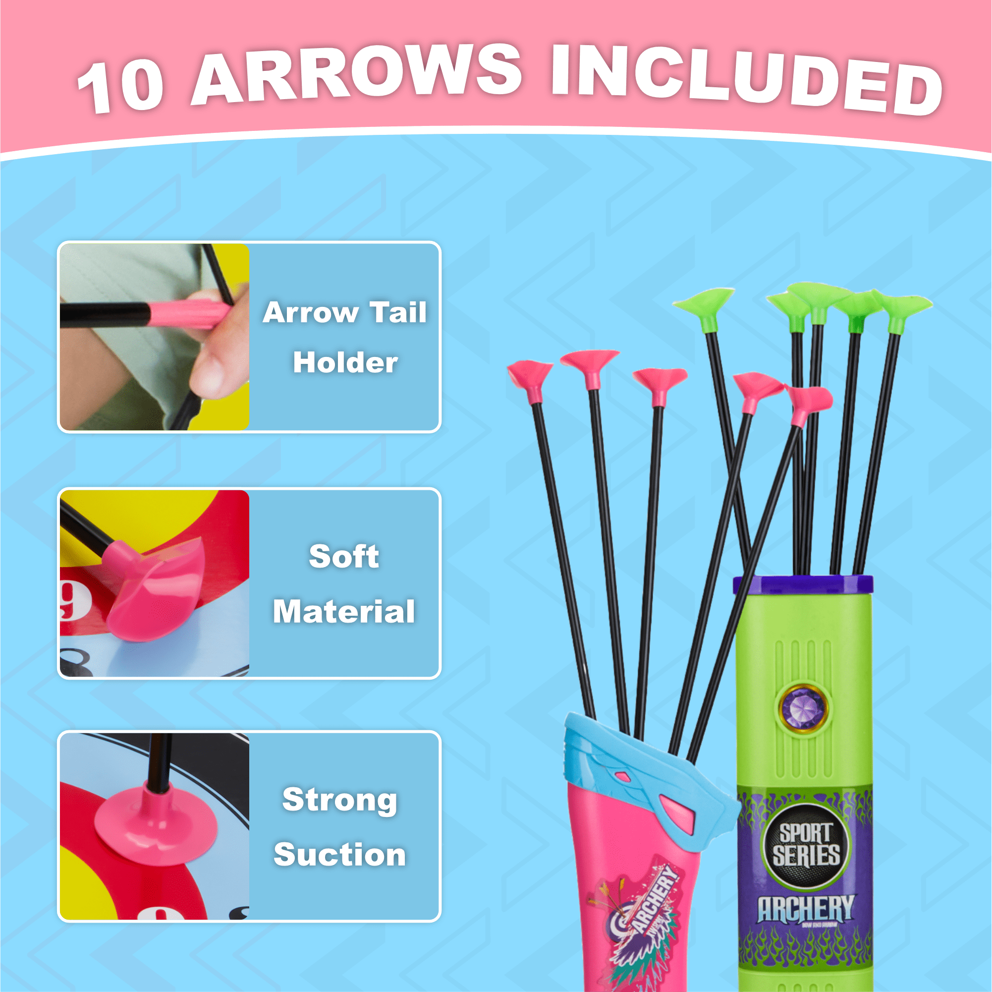 Contixo Bow and Arrow Set for Kids, Archery Toy with Infrared Aiming Assist, Outdoor Games, Green/Pink, 2 Pack