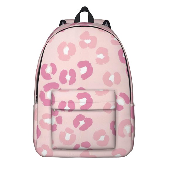 Pink Leopard Print Backpack for School, Cute School Bag with Adjustable Shoulder Straps and Padded Back, 15.7"x11.8"x5.5"