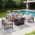 thumbnail image 2 of LazySunsets 4 Piece Aluminum Patio Furniture Set, 5-Seat Oversized Outdoor Sectional with Fire Pit Table, Light Gray, 2 of 9