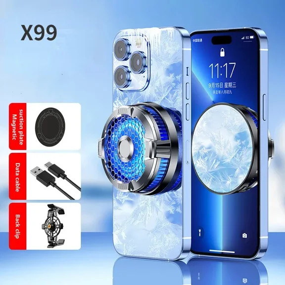 X99 Mobile Phone Cooler Semiconductor Magnetic/Back-clip 2 IN 1 Fan Radiator For IOS Android PUBG Live Streaming Cool Heat Sink