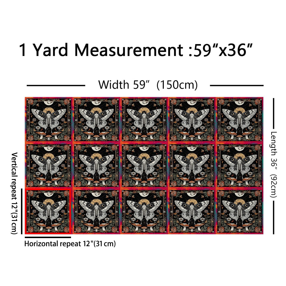 Castle Fairy Grey Moth Fabric by the Yard 1 Yard,Flower Mushroom Home Decor Fabric by the Yard,Bohemian Gothic Room Decor Fabric by the Yard,Breathable Home Decor