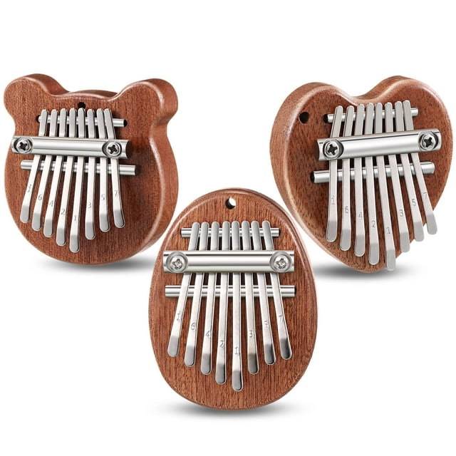 KEINXS 3 Pack Finger Piano Gift Mini Thumb Piano with 8 Key Finger Thumb Piano Portable Mini Pocket Kalimba Cute Heart Oval Bear Kalimba Small Hand Piano for Kid Adult Christmas Musical R