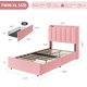 thumbnail image 2 of QinaQin Base de cama tapizada con luces LED, 2 cajones y cabecera ondulada, cama con almacenamiento ideal para niñas, diseño moderno que no requiere box spring, 2 of 7