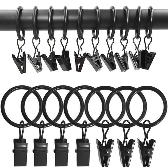 Vintage Black Metal Curtain Rings with Clips, Decorative Drapery Eyelet Easy Open Close, Wide Application for Various Spaces, 1.5 Inch Interior Diameter, Fits up to 1.2 Inch Rod, 100 Pack