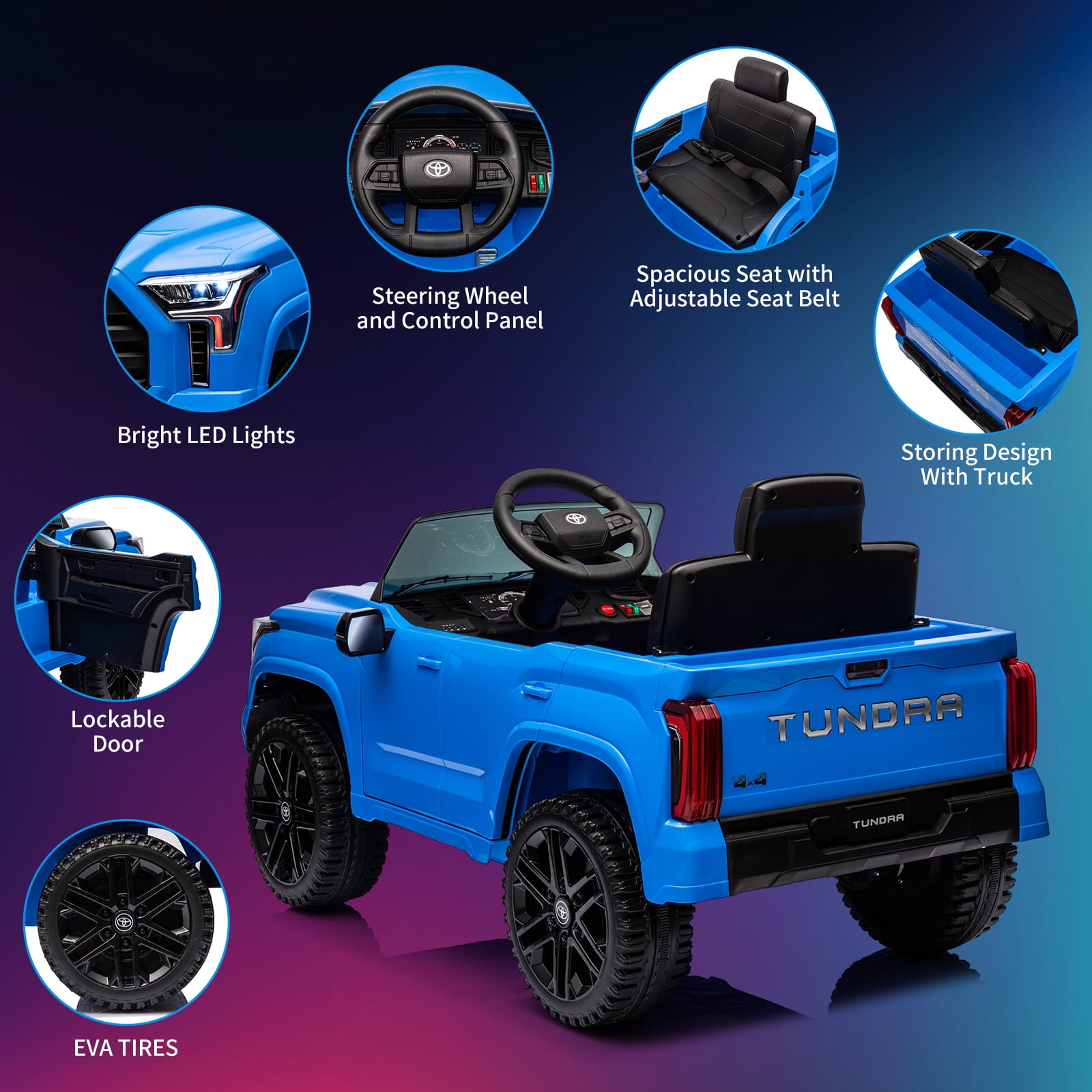 CazToi 12V Ride On Car  Licensed Toyota Tundra Remote Control Music Spring Suspension 3 Speeds LED Lights Gift for Ages 3+