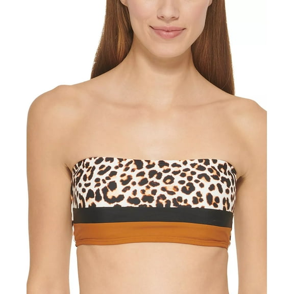 Dkny Women's Colorblocked Bandeau Bikini Top Swimsuit Black Size Small