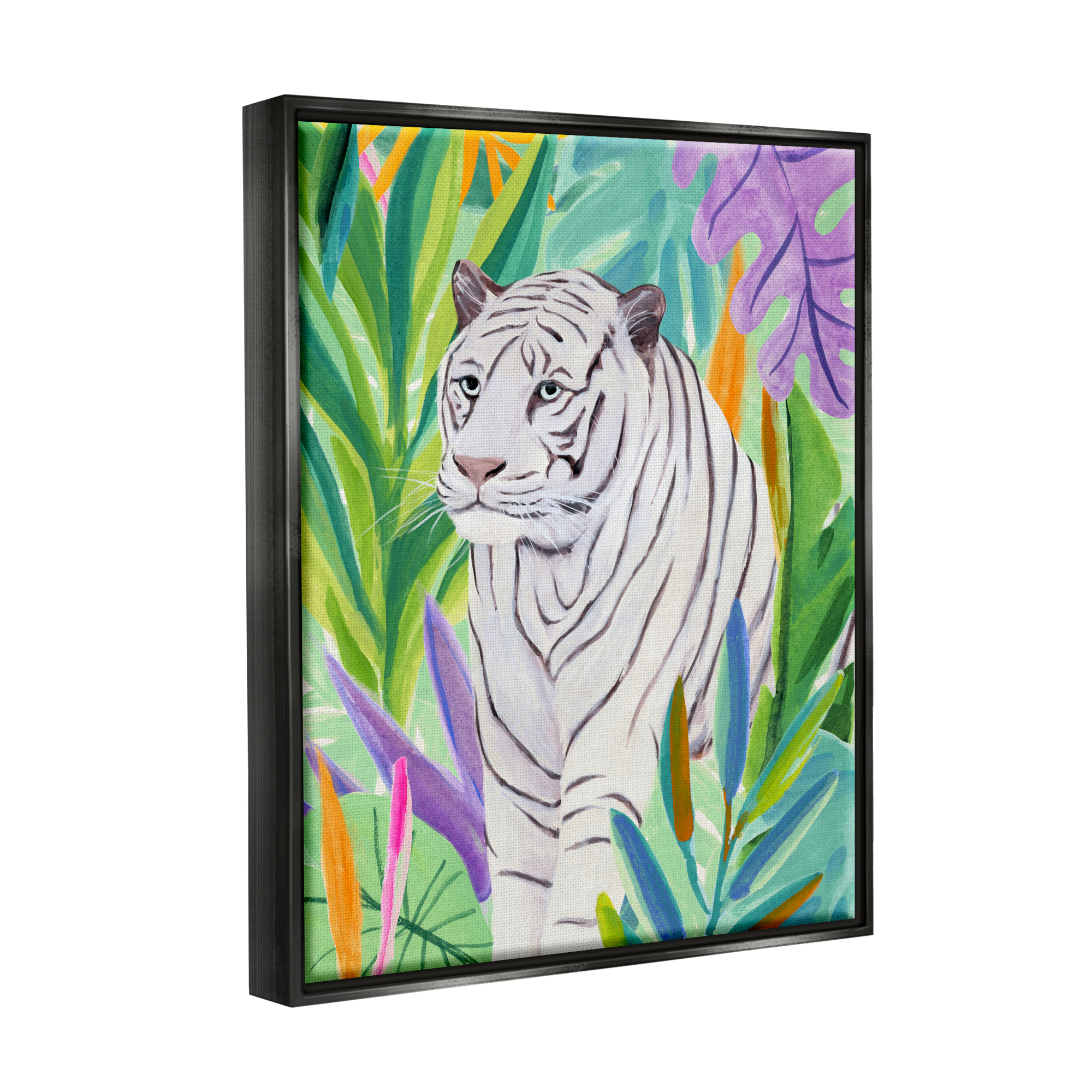 Stupell Bold Botanical Tiger Leaves Animals & Insects Painting Black Floater Framed Art Print Wall Art