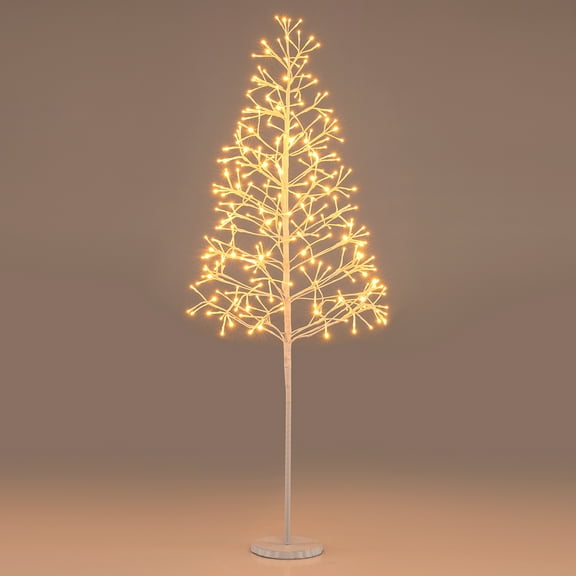 Gymax 5 FT Lighted Birch Tree w/ 240 Warm White Light LED Lights Weighted Base