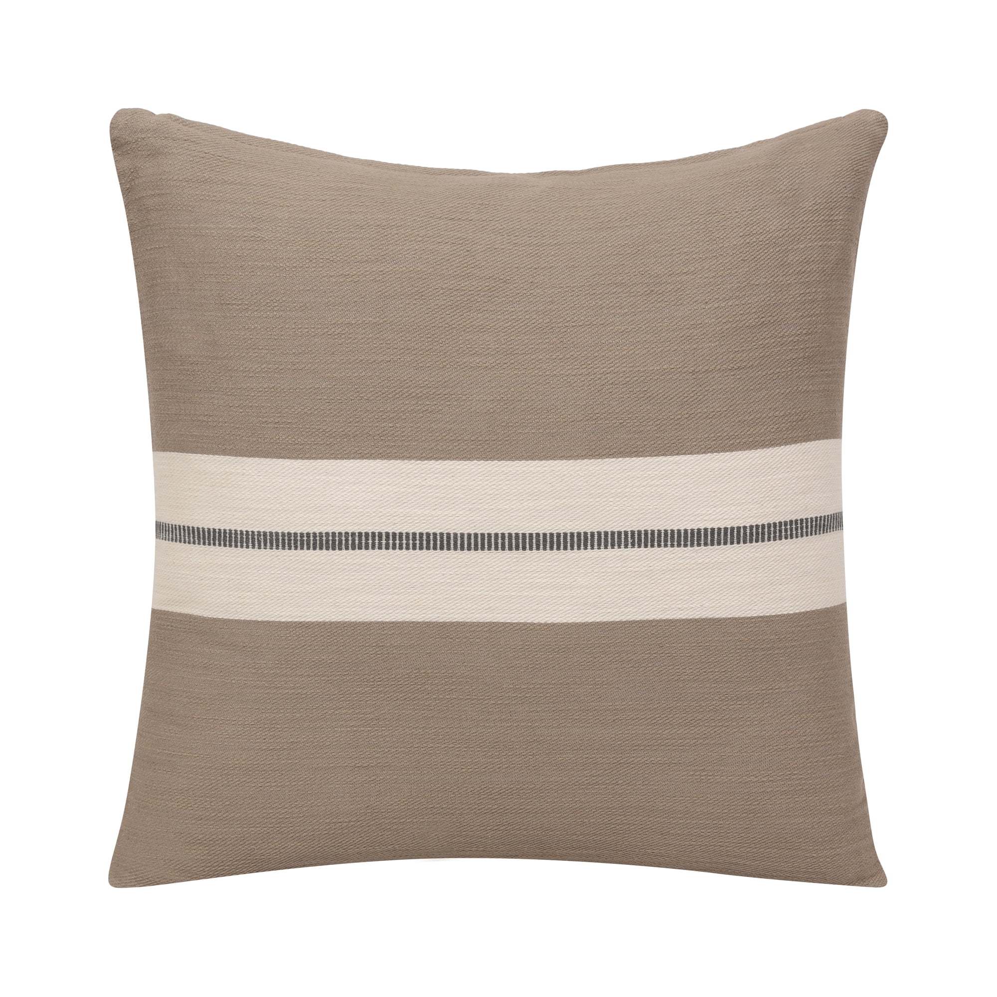 Harlow Hill Xander Taupe/Dark Gray Striped 24" x 24" Cotton Adult Decorative Feather Filled Pillow