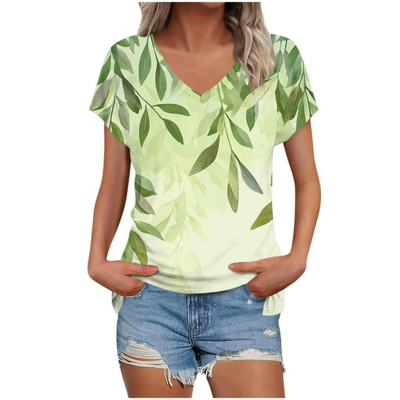 Cilsoka Workout Tops for Women Loose Fit, Womens Flowers V Neck Shirt Vintage Boho Floral Wildflowers Graphic Tees Casual Cottagecore Short Sleeve T Shirts, Floral Print Tshirts