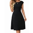 thumbnail image 3 of Women Cap Sleeve Cocktail Party Semi Formal Midi Dress Black XL, 3 of 9