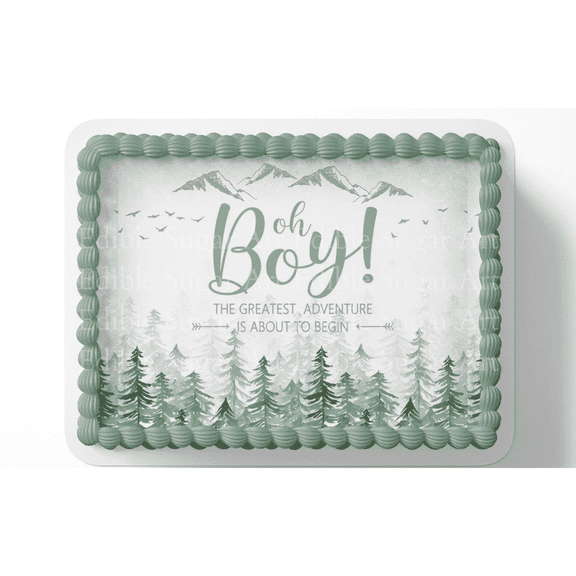 Woodland BaBy Shower Oh Boy The Adventure Is About To Begin Edible Image Cake Topper For Quarter Sheet Cake By TNCT